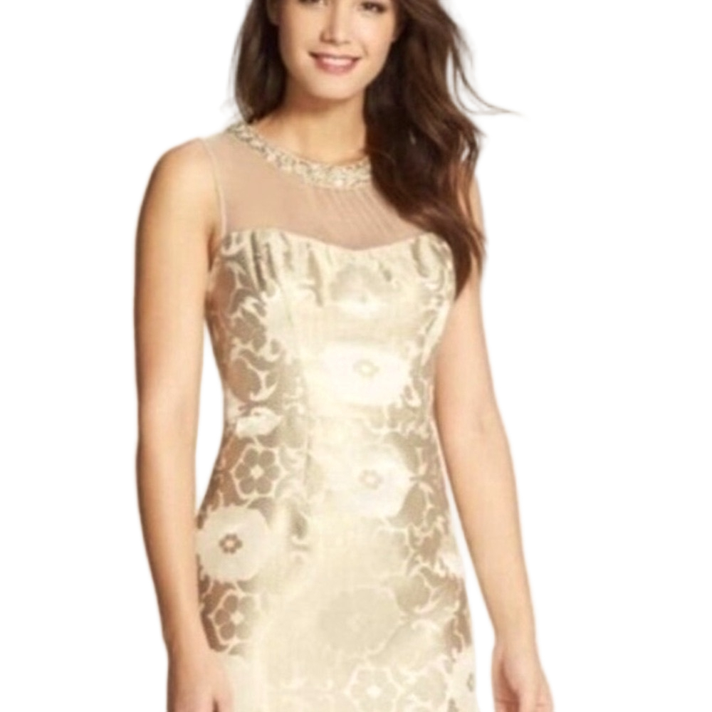 Maggy London Gold Ivory Brocade Jacquard Dress Size 4